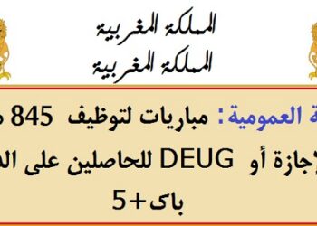الوظيفة العمومية: مباريات لتوظيف 845 منصب للحاصلين على الدبلوم، DEUG أو الإجازة أو باك+5