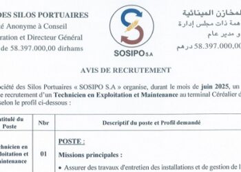 كونكور توظيف ديال الدولة في شركة المخازن المينائية SOSIPO باغين اوظفو اخر اجل يوم 30 شتنبر 2026
